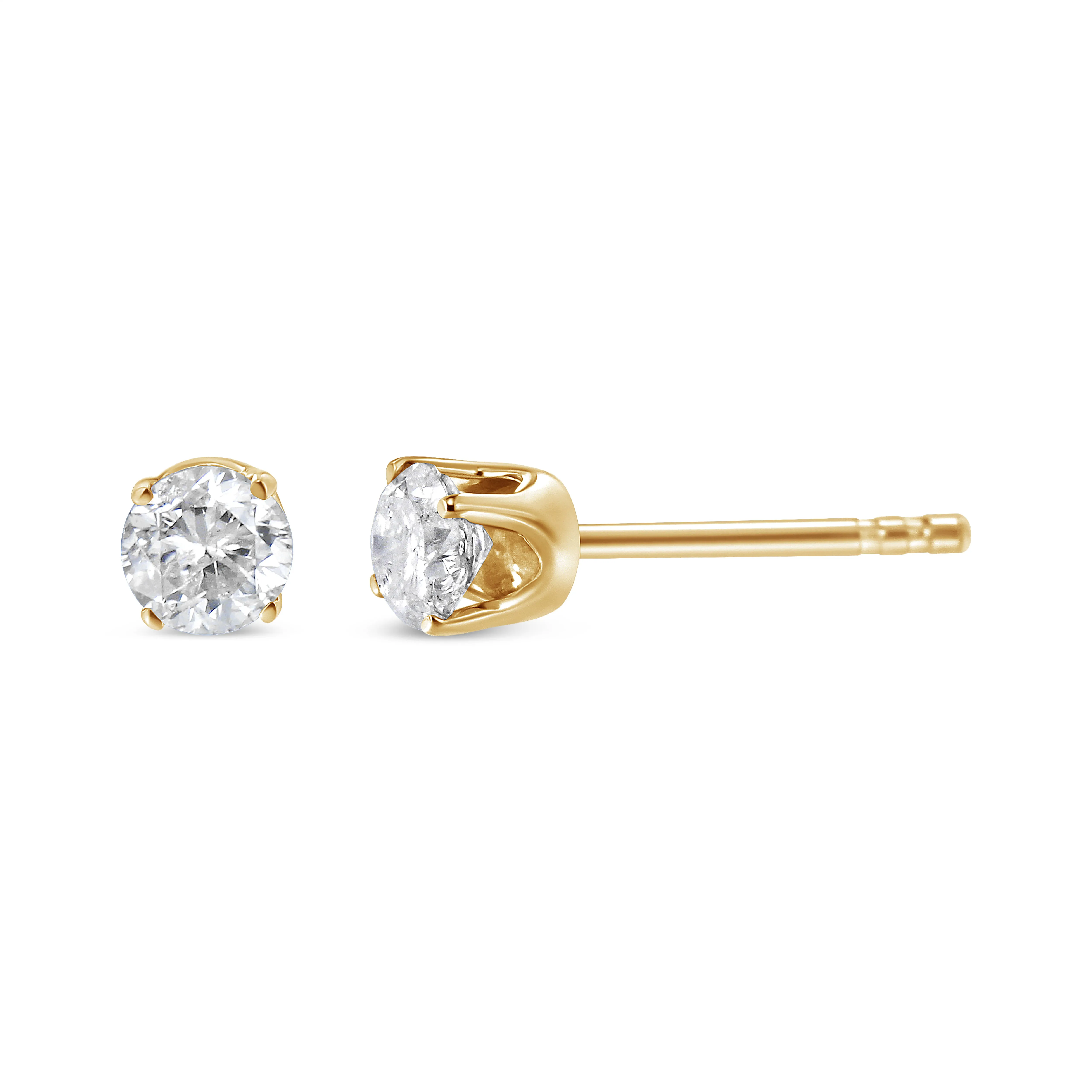 10K Yellow Gold 1/3 Cttw Round Brilliant-Cut Diamond Classic 4-Prong Stud Earrings