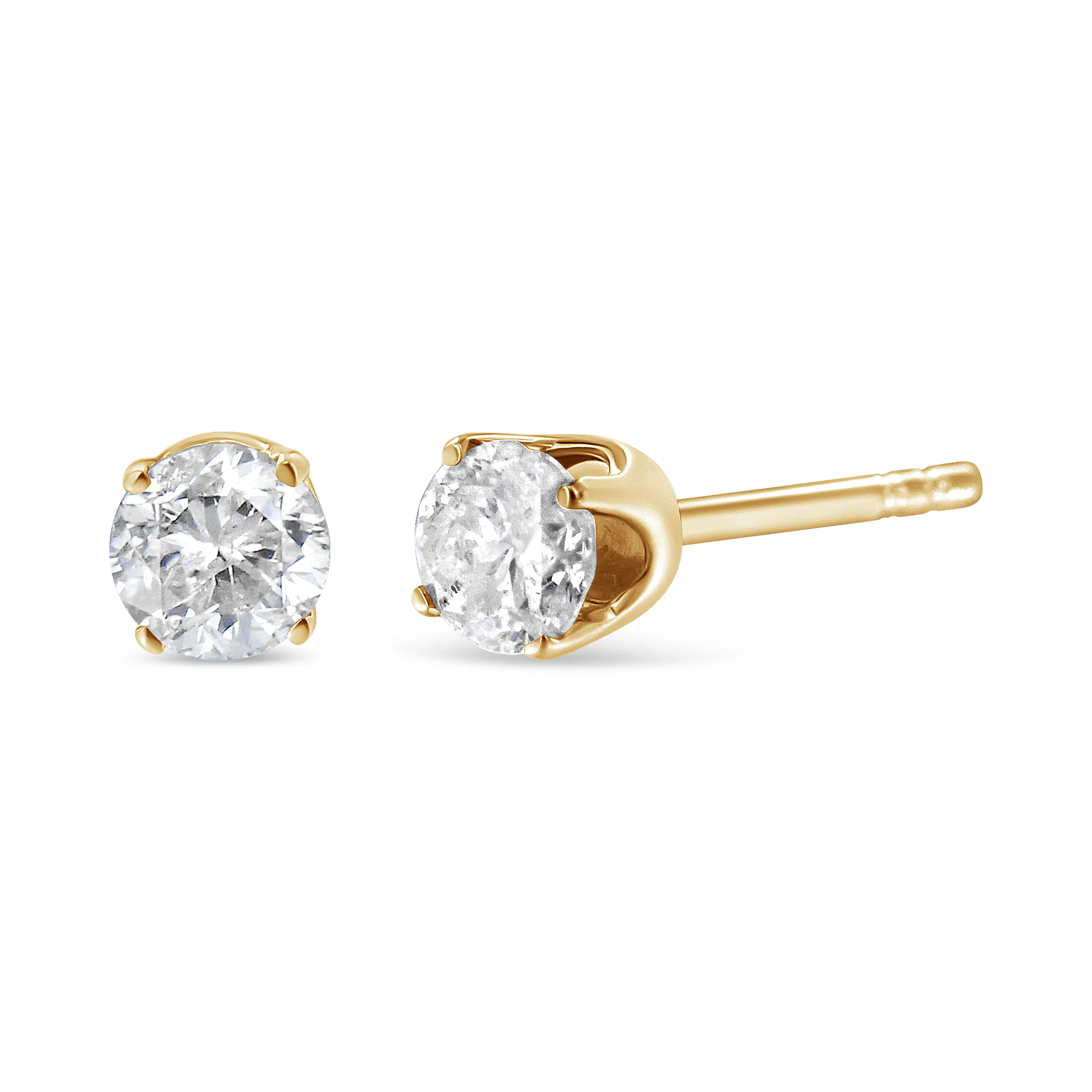 10K Yellow Gold 1/3 Cttw Round Brilliant-Cut Diamond Classic 4-Prong Stud Earrings