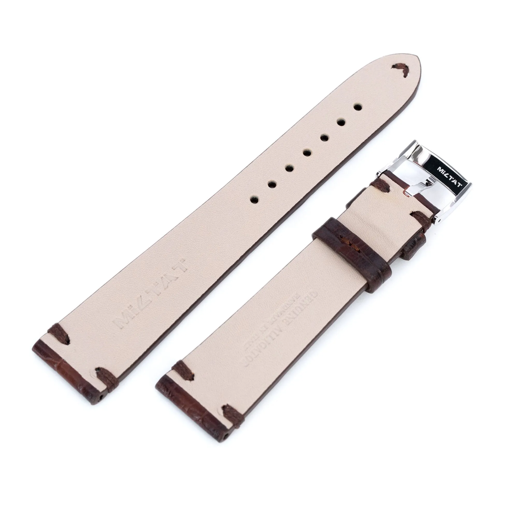 20mm Dark Brown Italian Handmade Alligator Belly Watch Band, P Buckle