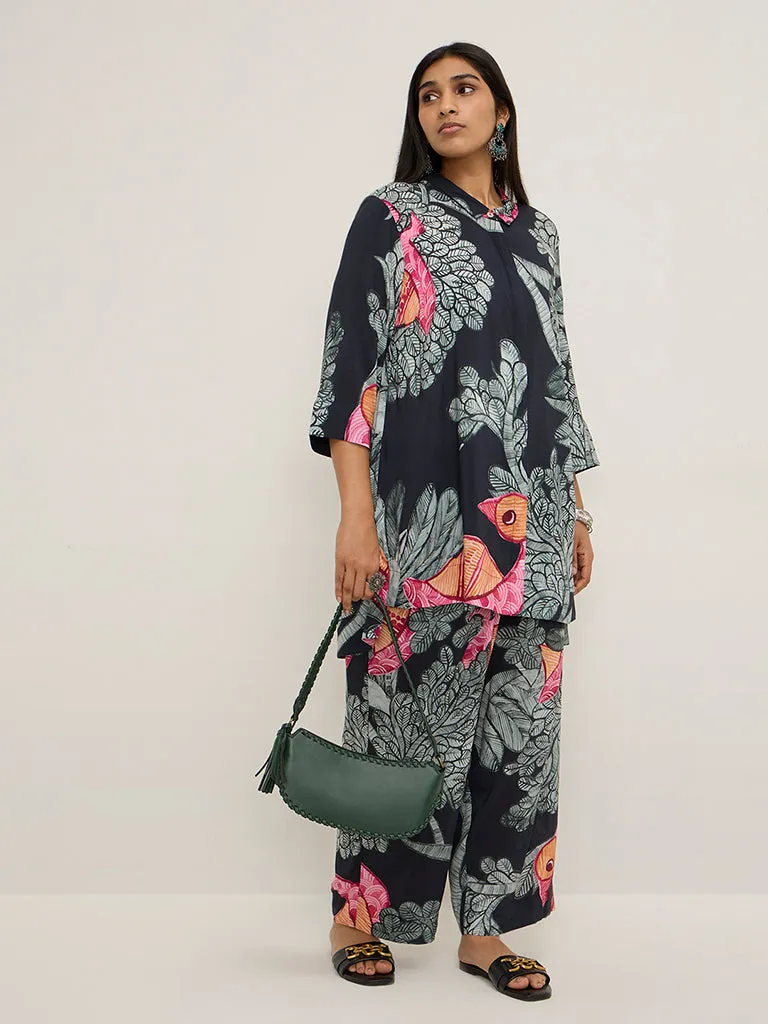 Diza Black Gond Printed High-Low Ethnic Tunic