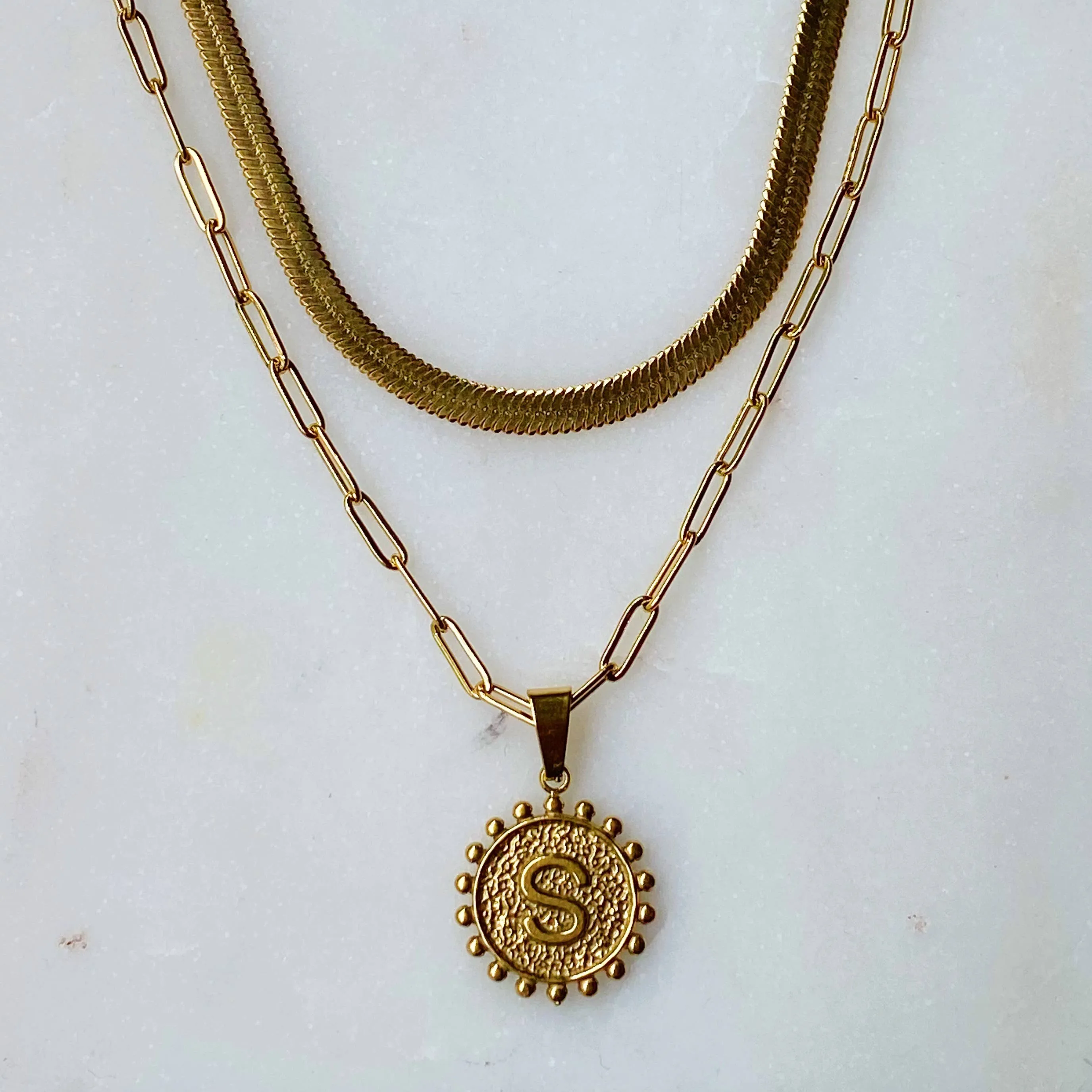 Double Chain Initial Necklace: G