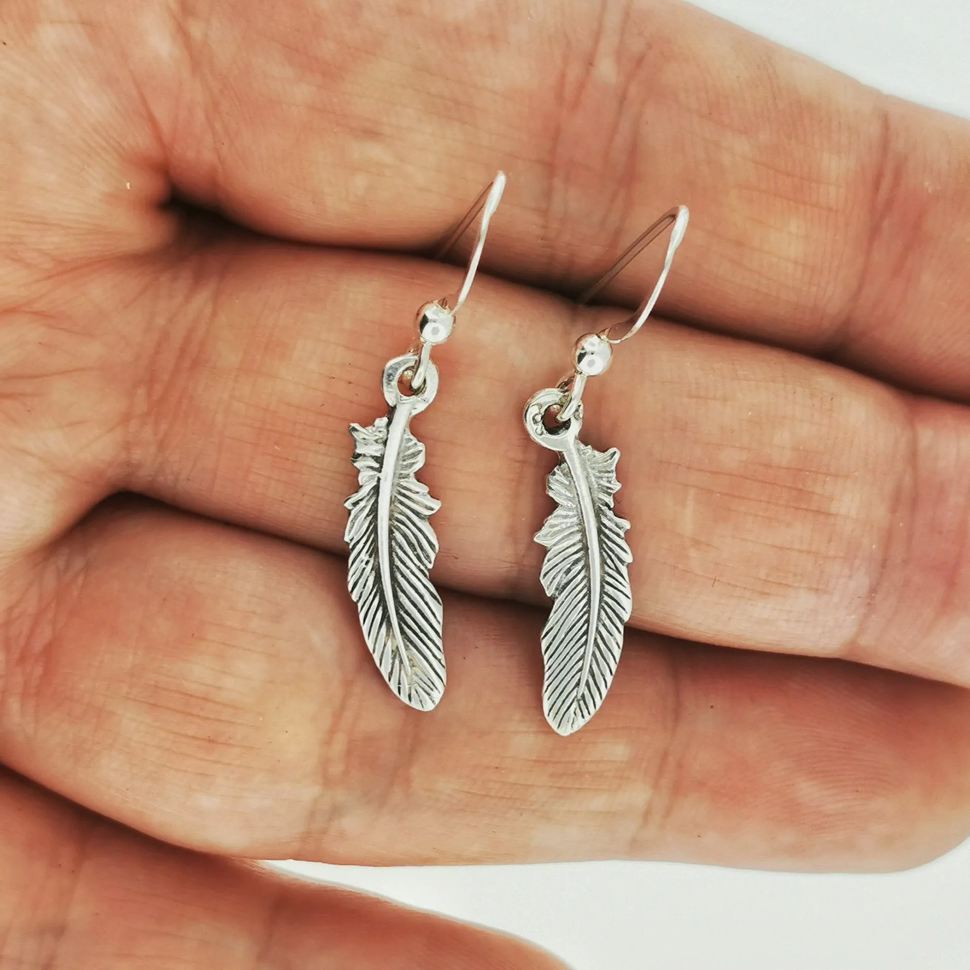 Feather Charm Earrings in Sterling Silver or Antique Bronze