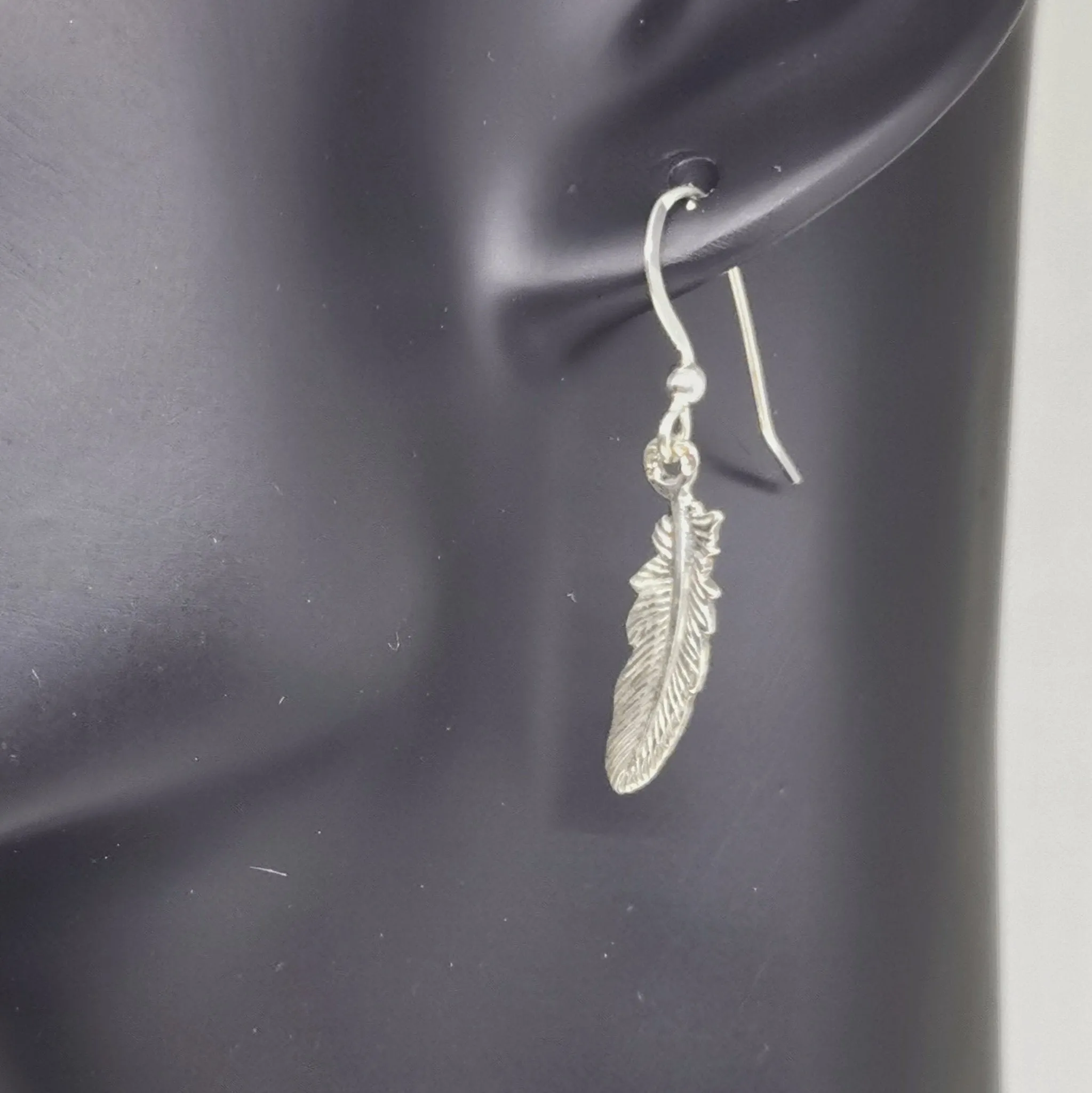 Feather Charm Earrings in Sterling Silver or Antique Bronze