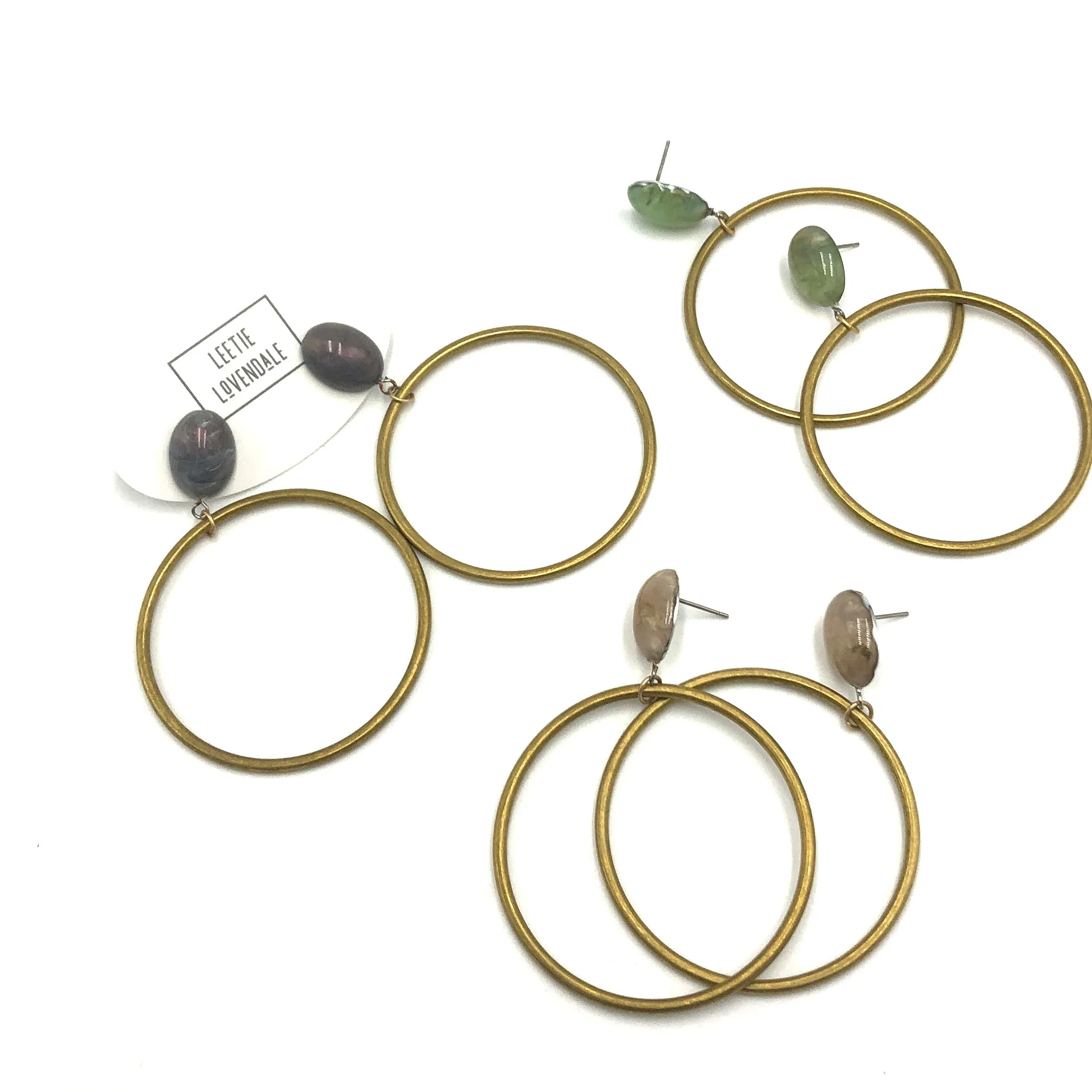 Grey Aurora Brass Loop Earrings