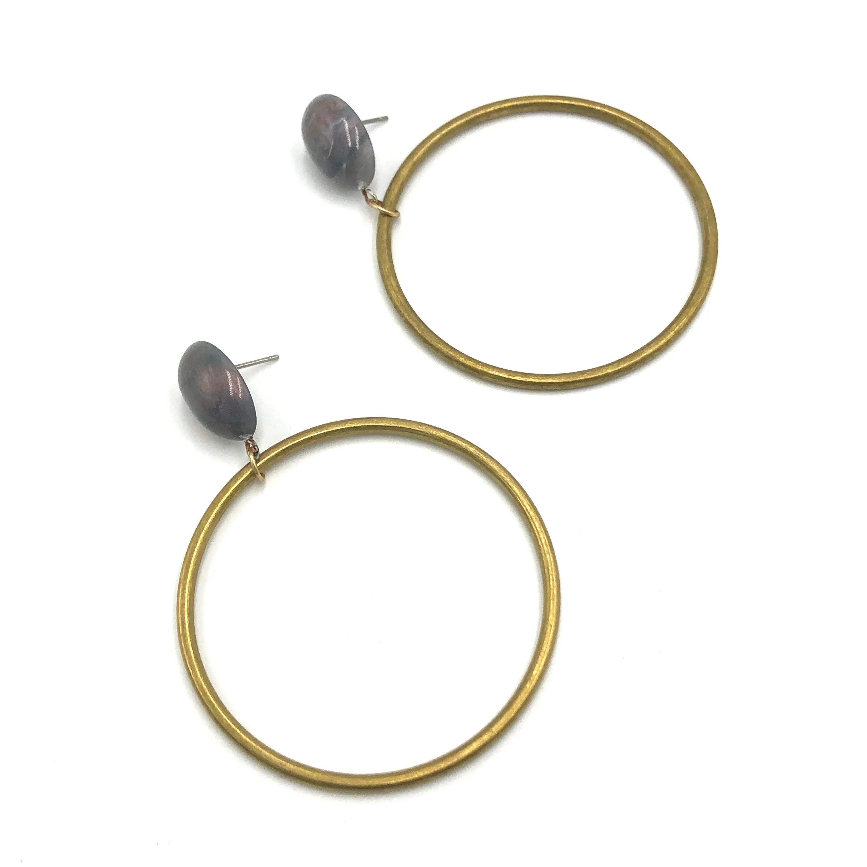 Grey Aurora Brass Loop Earrings