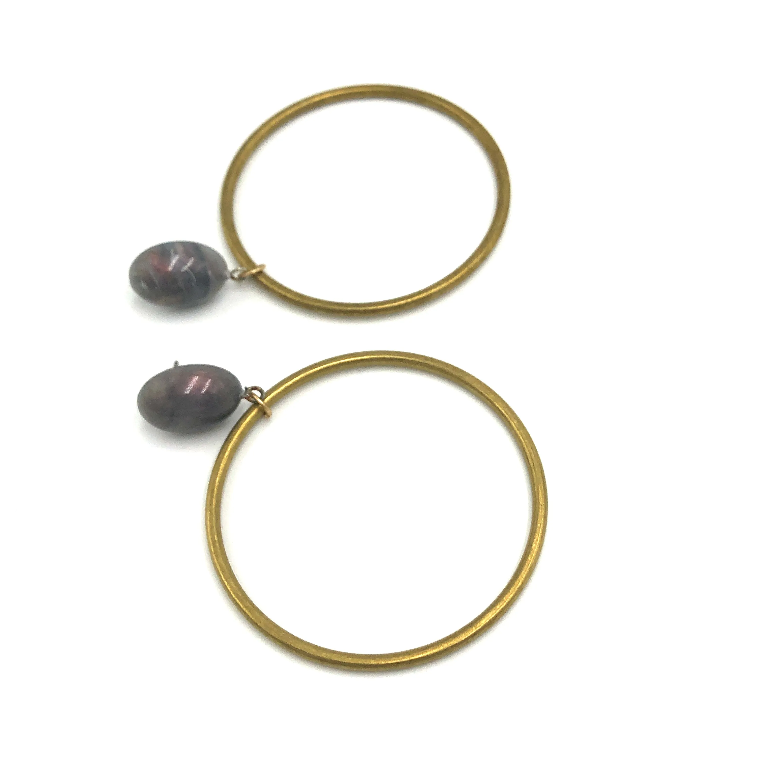 Grey Aurora Brass Loop Earrings