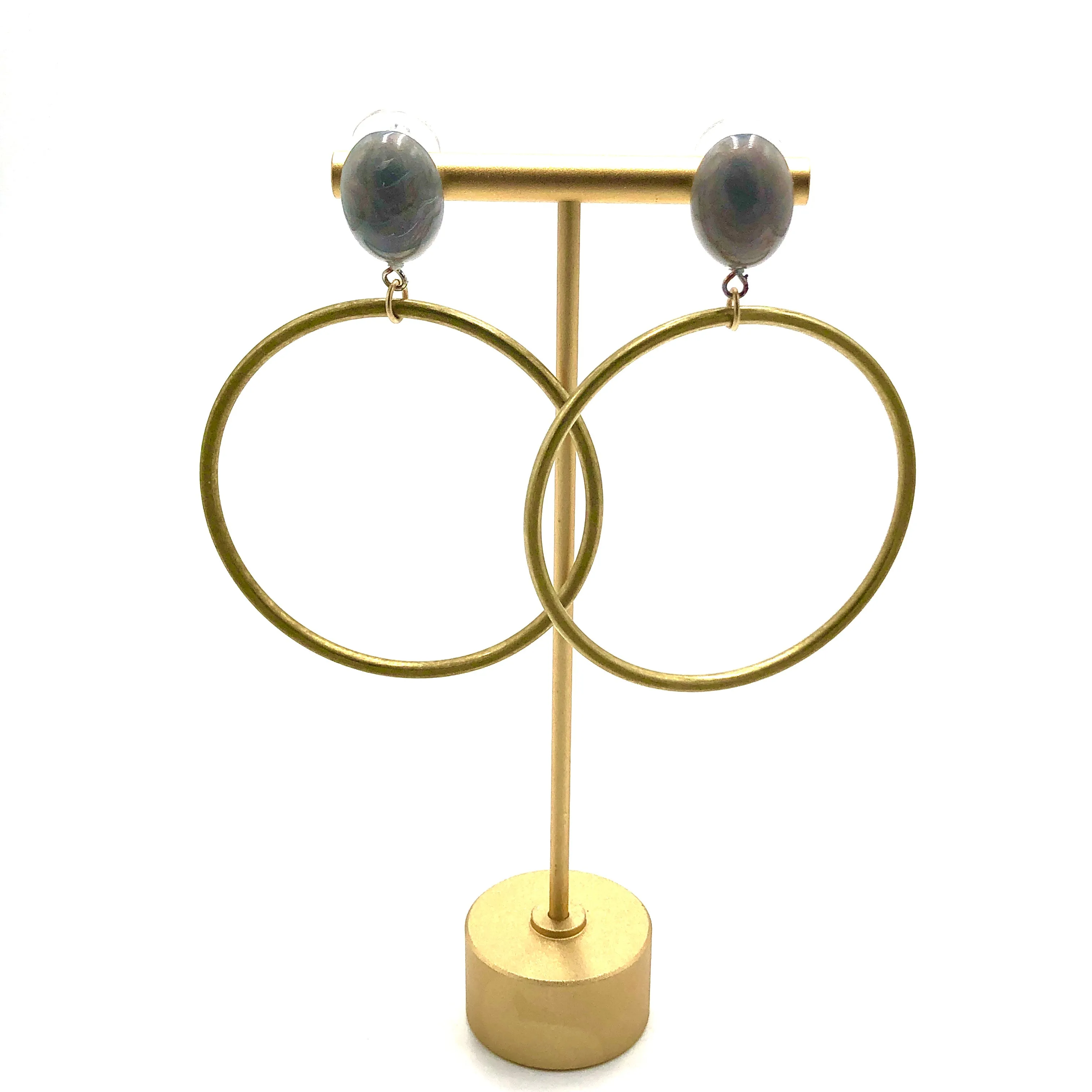 Grey Aurora Brass Loop Earrings