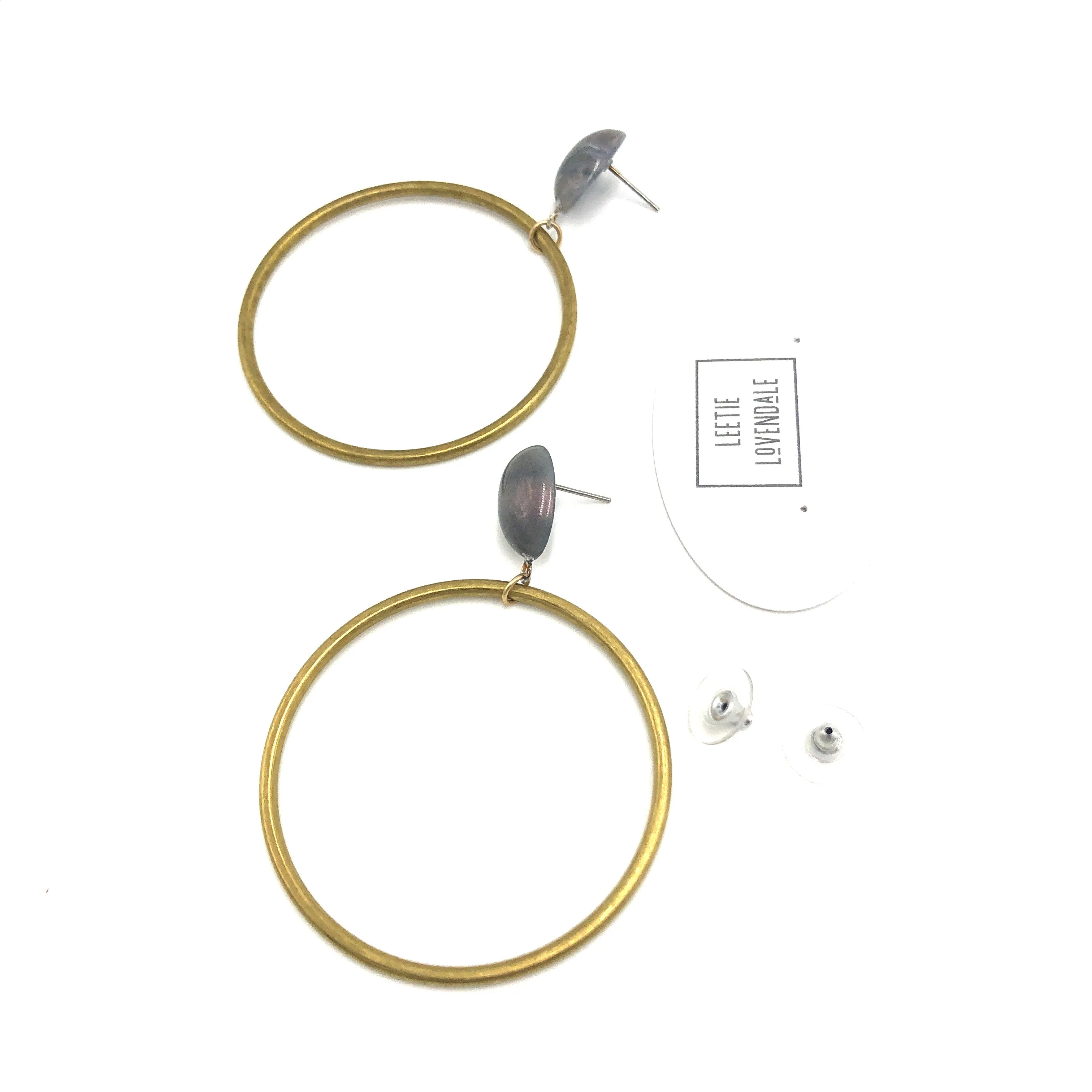 Grey Aurora Brass Loop Earrings