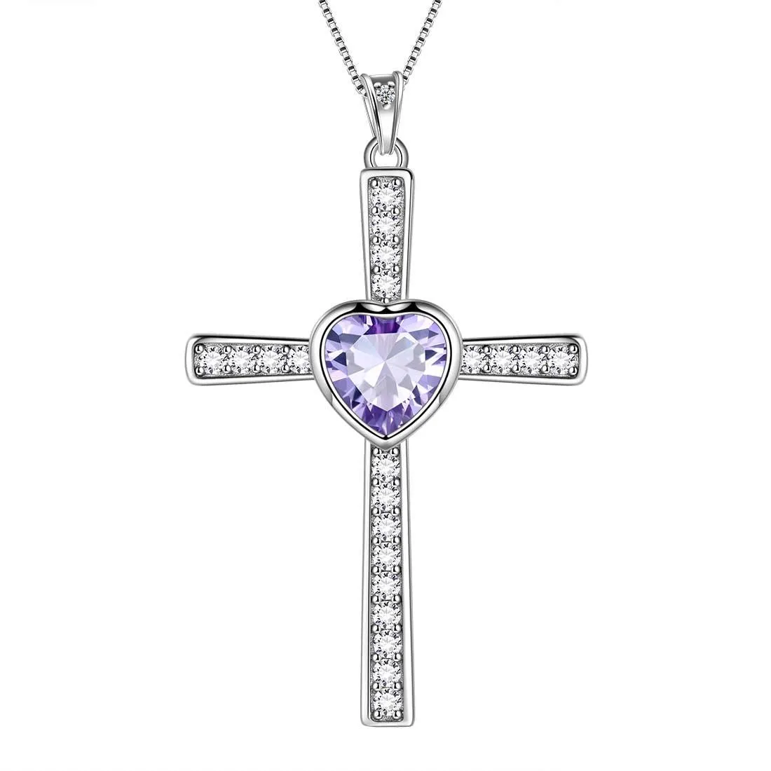 Heart Birthstone June Alexandrite Cross Necklace Pendant Women Girls Jewelry Birthday Gift