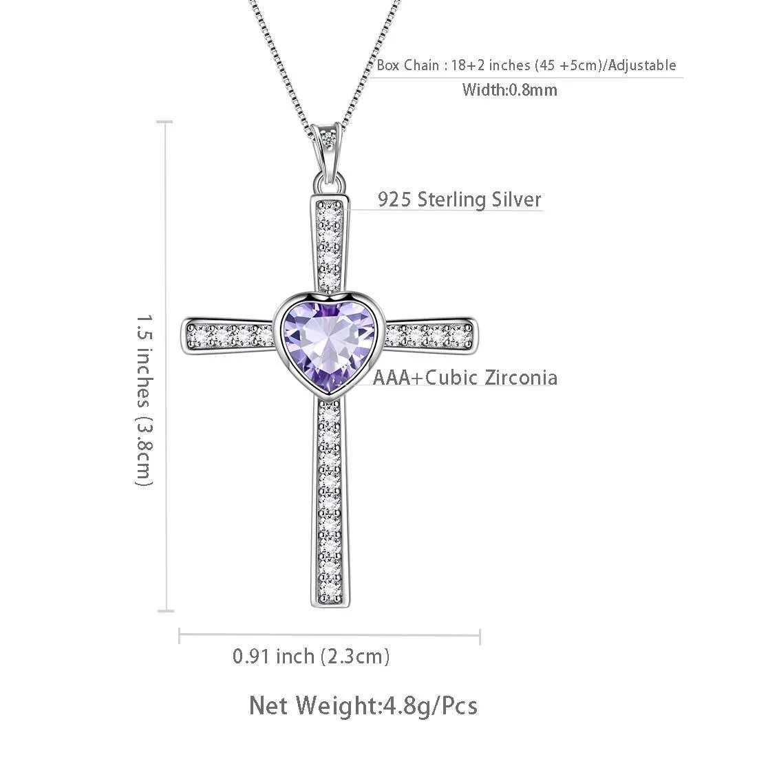 Heart Birthstone June Alexandrite Cross Necklace Pendant Women Girls Jewelry Birthday Gift