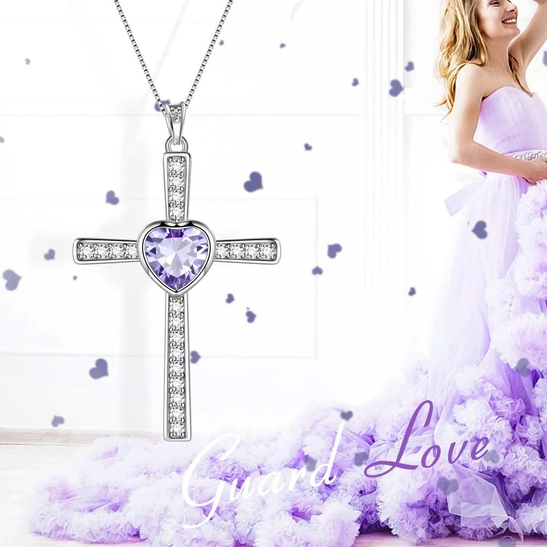 Heart Birthstone June Alexandrite Cross Necklace Pendant Women Girls Jewelry Birthday Gift