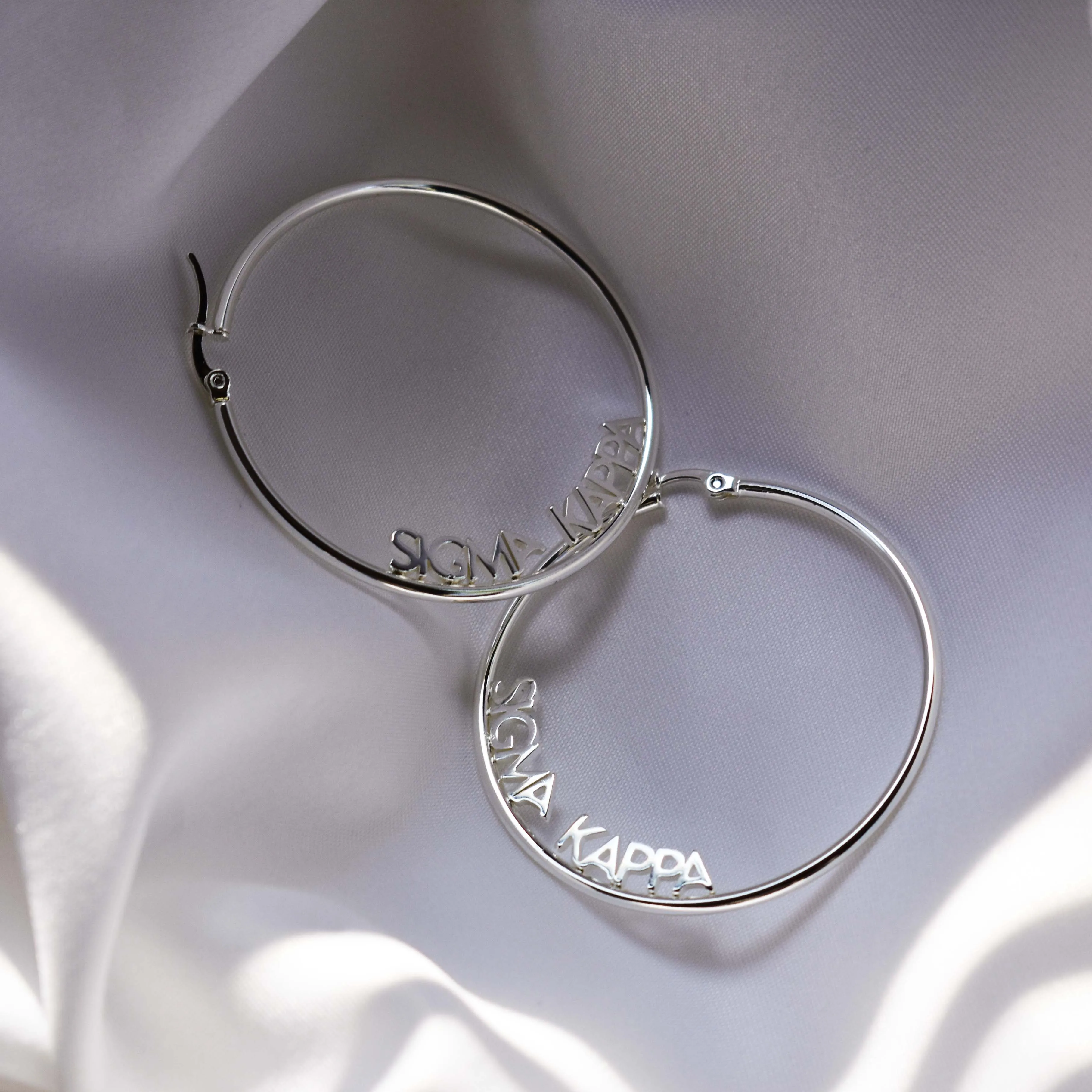 Kappa Delta Silver Hoop Earrings- Name Design