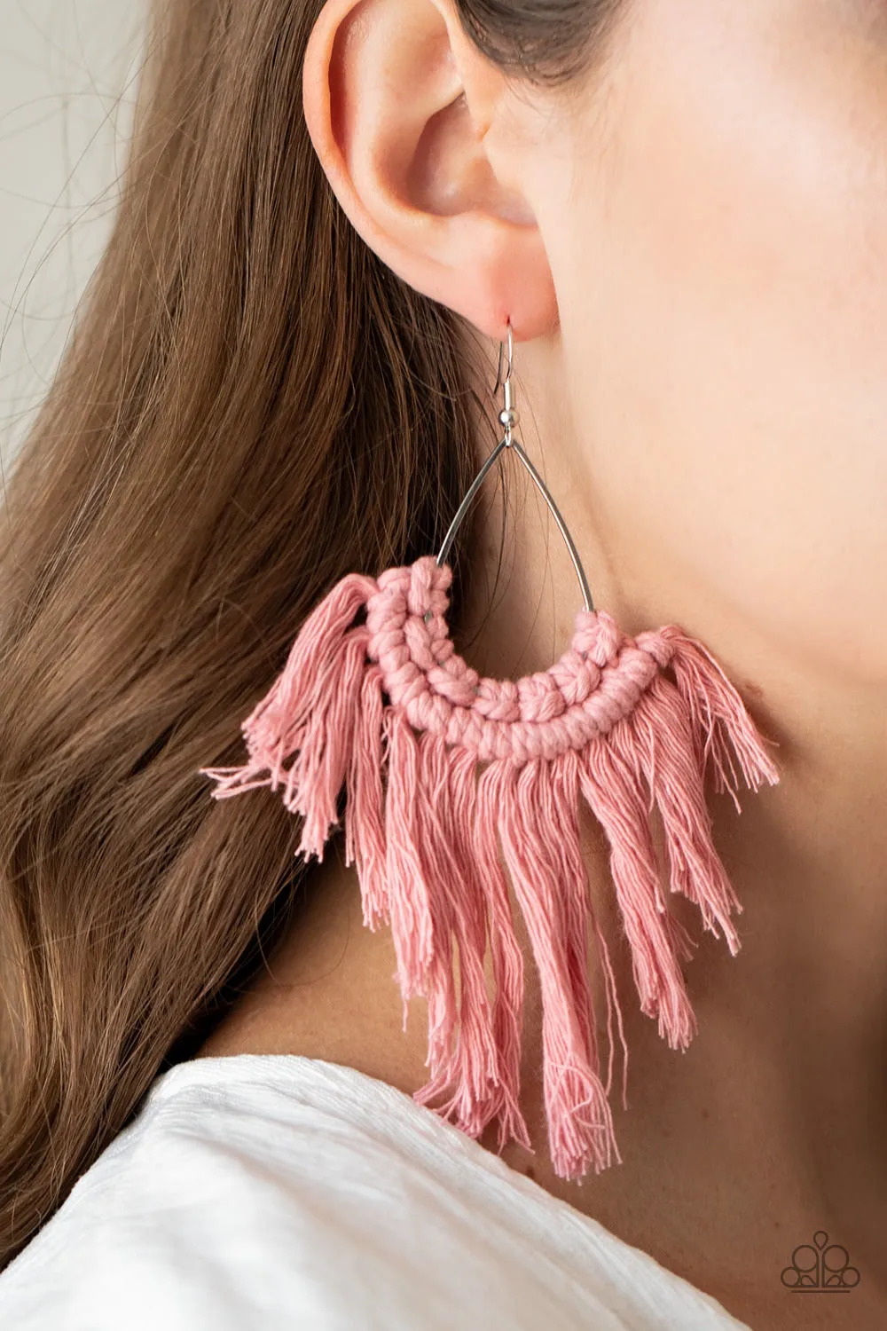 Paparazzi Wanna Piece Of MACRAME? - Pink Fringe Earrings