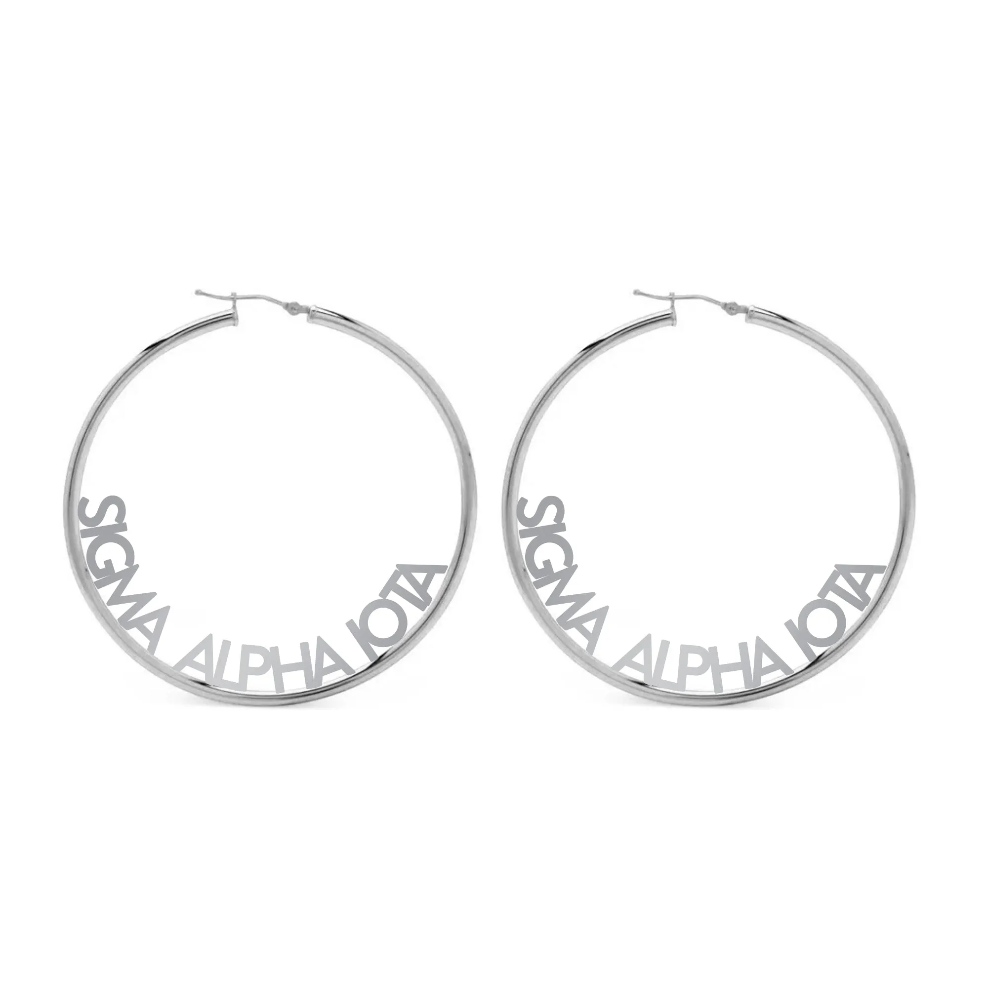 Sigma Alpha Iota Silver Hoop Earrings- Name Design