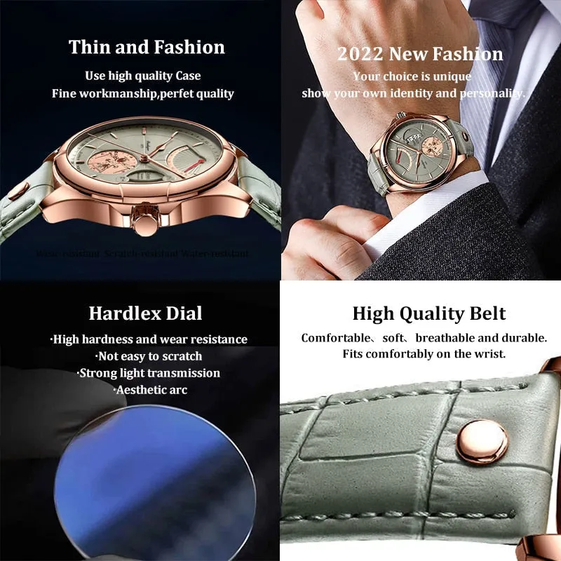 Swiss Brand POEDAGAR Sports Men Watch 2022 Wristwatch Luxury Waterproof Calendar Quartz Leather
