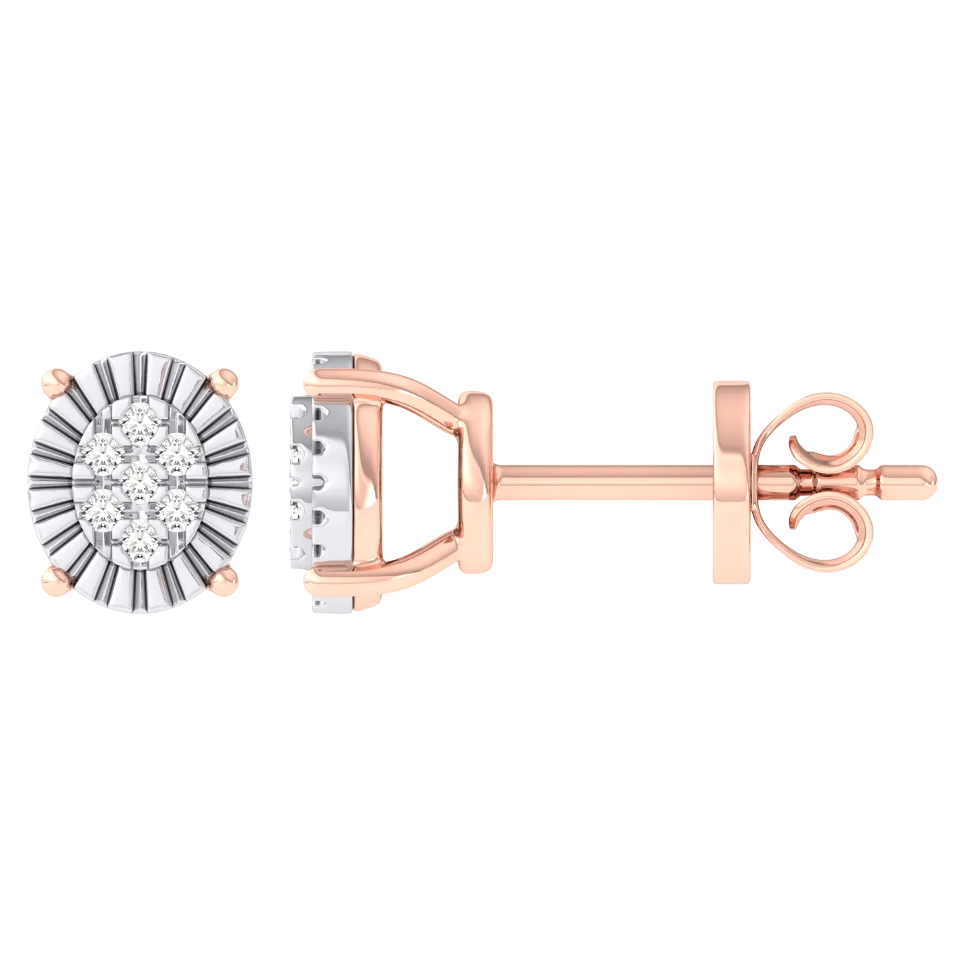 Women's Miracle Plate Oval Shape Diamond Stud Earrings 0.04ct 14K Gold