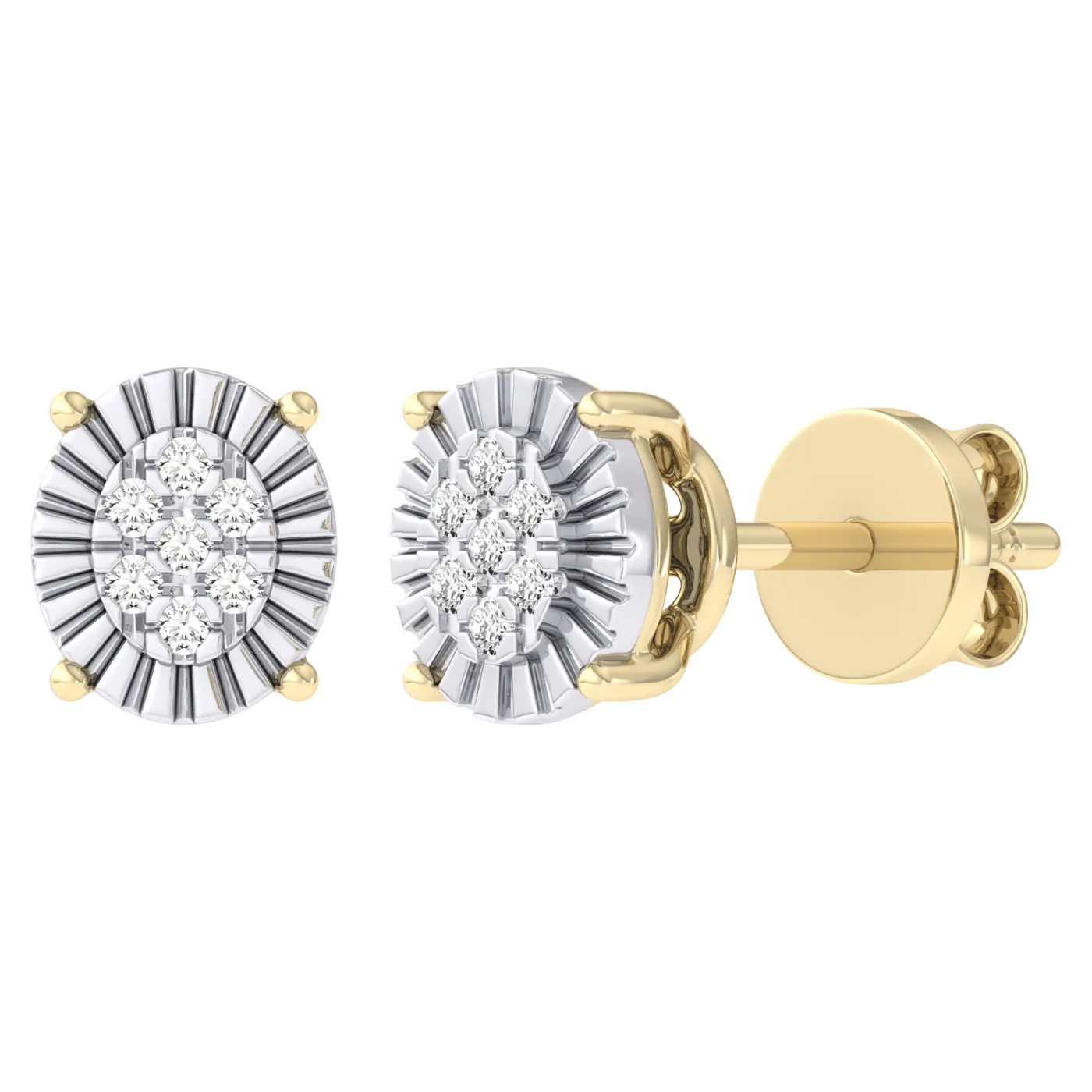 Women's Miracle Plate Oval Shape Diamond Stud Earrings 0.04ct 14K Gold