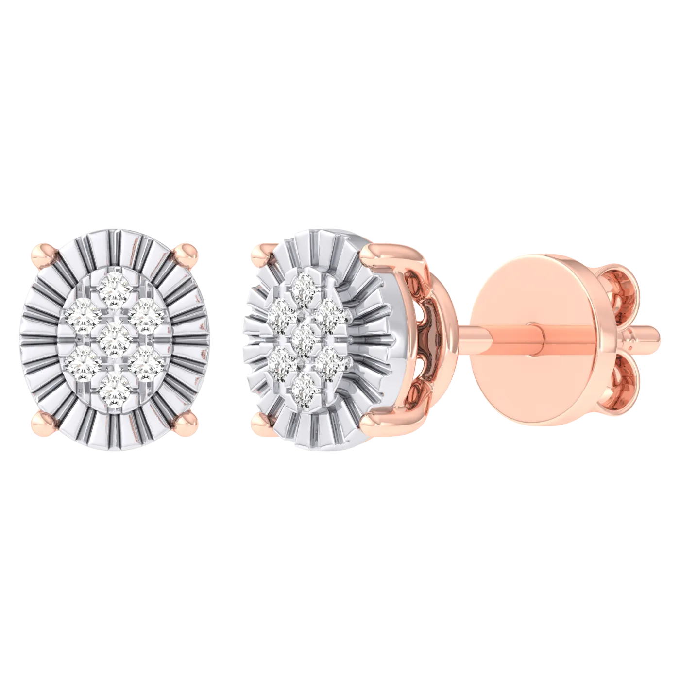 Women's Miracle Plate Oval Shape Diamond Stud Earrings 0.04ct 14K Gold